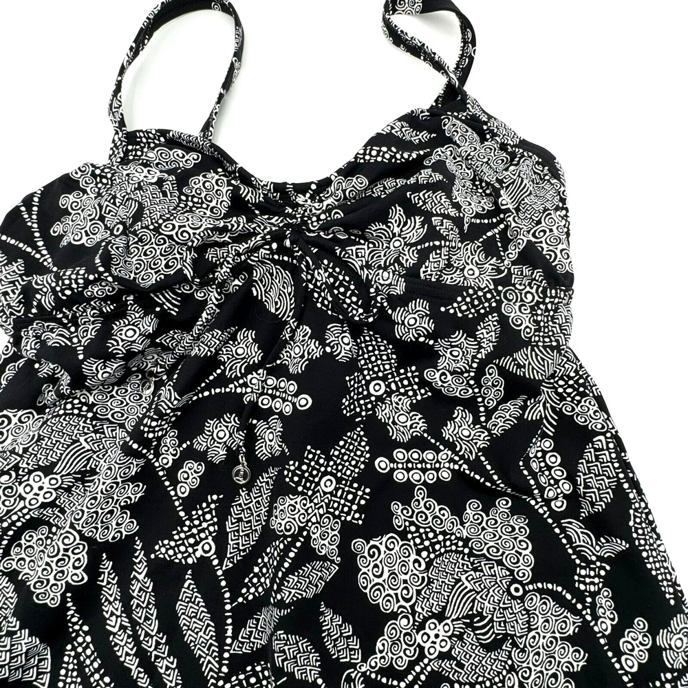 LANDS' END Size 2 Black White Floral Tankini Swim Dress Top Built in Bra Padded
